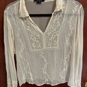 Elegant Cream Embroidered Women's Top